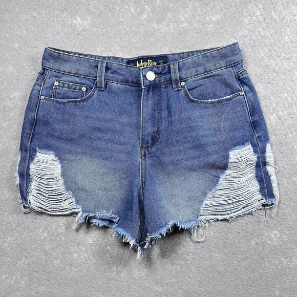 Indigo Rein Shorts Womens Size 9 Waist 28 Stretch Distressed Raw Hem Jean Shorts - Picture 1 of 12